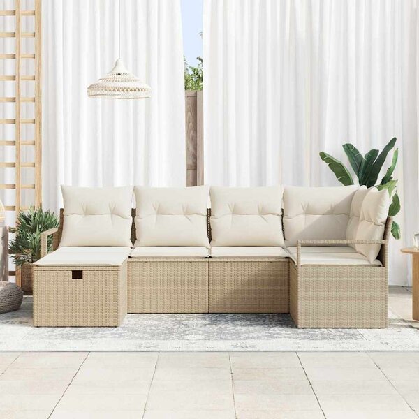Kerti Kanapé Szett párnával tárolóval 6 pcs Bézs Poli rattan