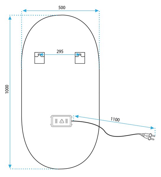 Tükör LED OVL 50x100cm Black