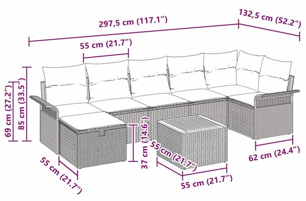 Kerti Kanapé Szett 8 db Bézs polirattan