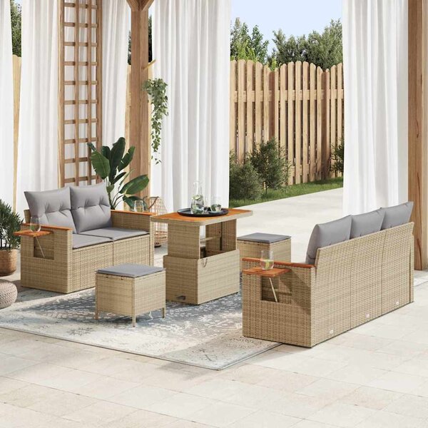 Kerti Kanapé Szett párnával 8 pcs Beige és Világosszürke