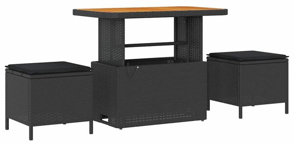 Kerti Kanapé Szett 11 pcs Fekete Poli rattan és porfestett acél