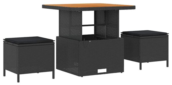 Kerti Kanapé Szett párnával tárolóval 13 pcs Fekete Poli rattan