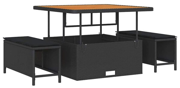 Kerti Kanapé Szett párnával tárolóval 13 pcs Fekete Poli rattan