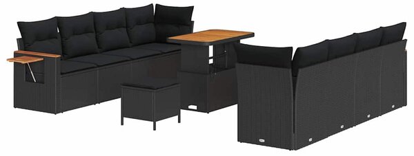 Kerti Kanapé Szett 11 pcs Fekete Poli rattan és porfestett acél