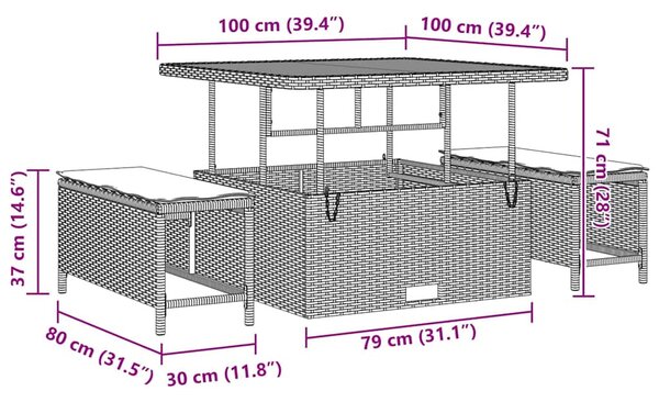 Kerti Kanapé Szett párnával tárolóval 8 pcs Szürke Poli rattan