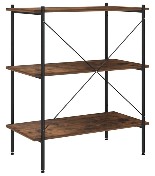 Fekete és sötét faszínű 3 szintes polcrendszer 80x40x92 cm