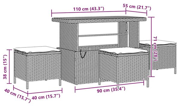 Kerti Kanapé Szett párnával tárolóval 9 pcs Fekete Poli rattan