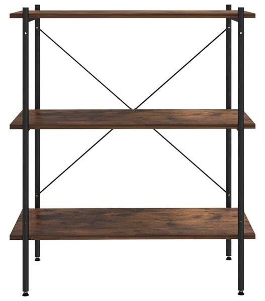 Fekete és sötét faszínű 3 szintes polcrendszer 80x40x92 cm