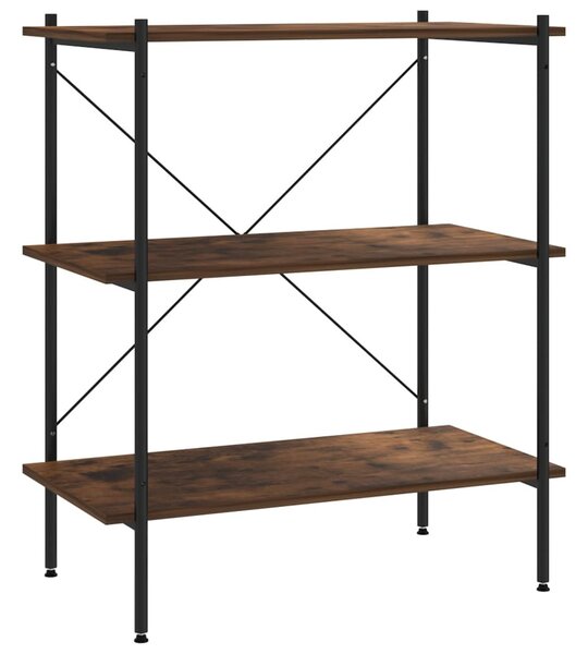 Fekete és sötét faszínű 3 szintes polcrendszer 80x40x92 cm