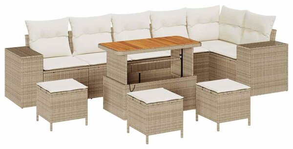 Kerti Kanapé Szett párnával 10 pcs Beige és krém polirattan