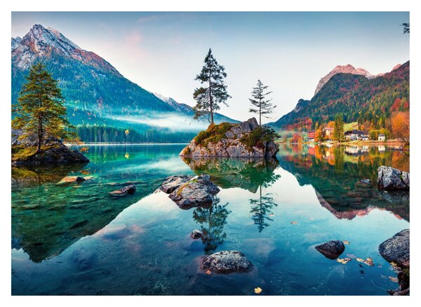 Kép - Lake Hintersee, Bajor - Alpok, Ausztria (üvegen) (70x50 cm)