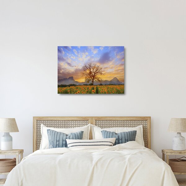 Kép - Táj napraforgóval (üvegen) (70x50 cm)