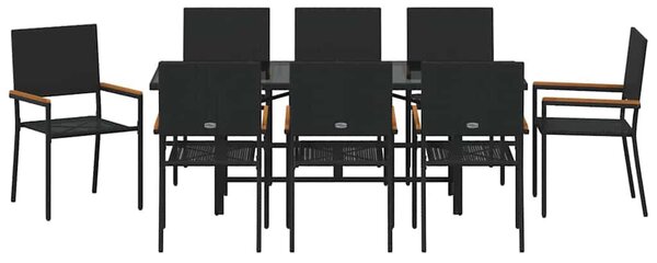 Kert étkező szett 9 pcs Fekete polirattan