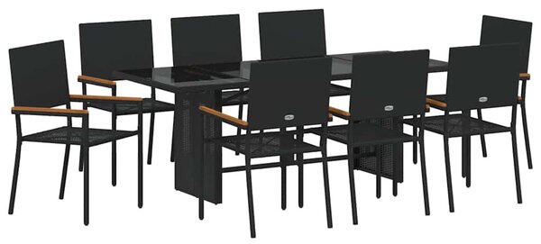 Kert étkező szett 9 pcs Fekete polirattan