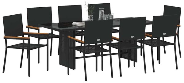 Kert étkező szett 9 pcs Fekete polirattan