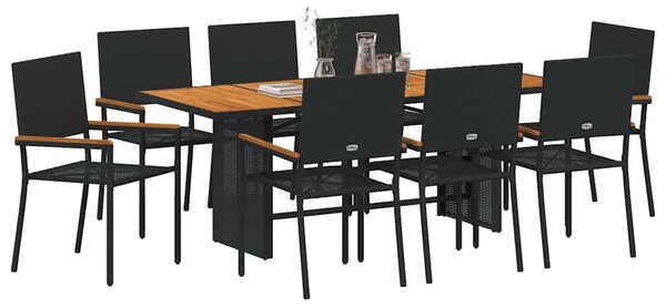 Kert étkező szett 9 pcs Fekete polirattan