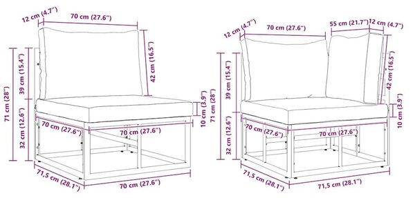 VidaXL Kerti Kanapé Szett párnával 7 pcs Fekete Acél