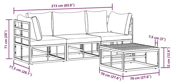 Kerti Kanapé Szett párnával 4 pcs Fekete Alumínium