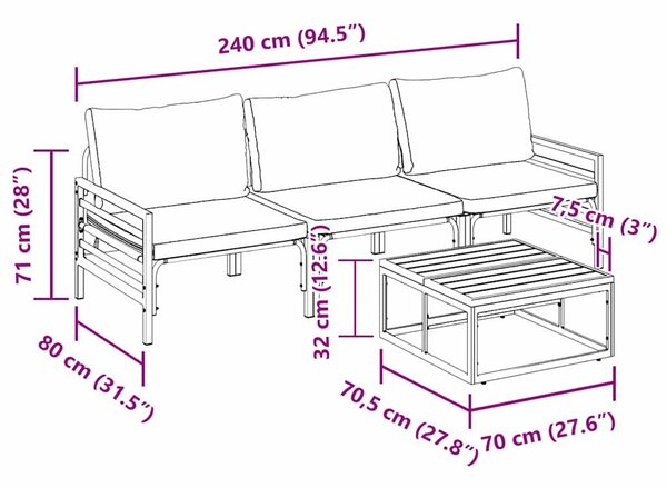Kerti Kanapé Szett 4 pcs Antracitszürke Acél