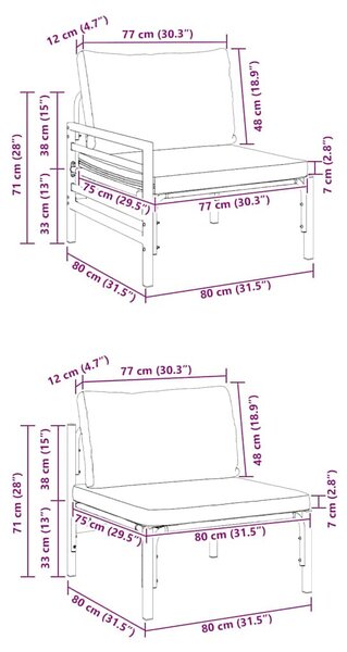 Kerti Kanapé Szett párnával 5 pcs Fekete Acél