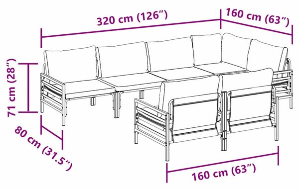 Kerti Kanapé Szett párnával 7 pcs Fekete Acél