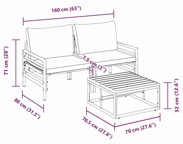 Kerti Kanapé Szett 3 pcs Antracitszürke Acél