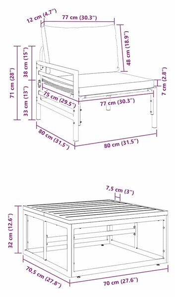 Kerti Kanapé Szett 3 pcs Antracitszürke Acél