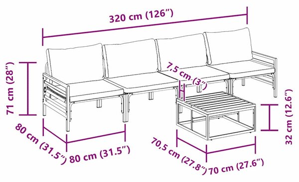 Kerti Kanapé Szett 5 pcs Antracit Acél