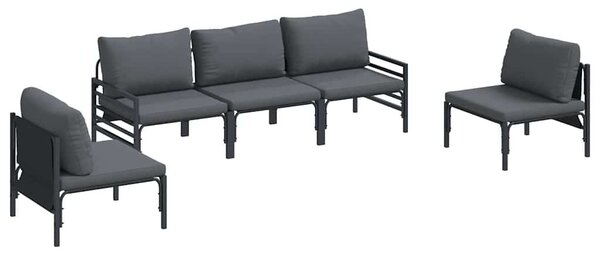 Kerti Kanapé Szett párnával 5 pcs Fekete Acél