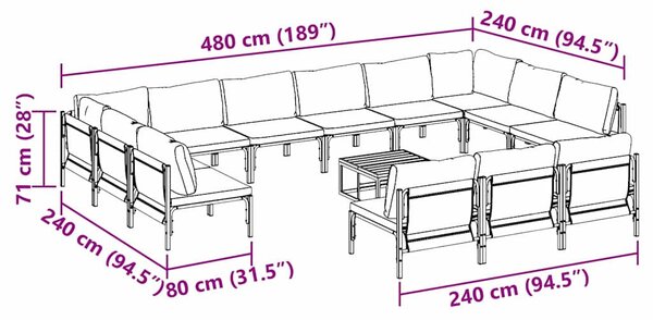 Kerti Kanapé Szett 14 pcs Antracitszürke Acél