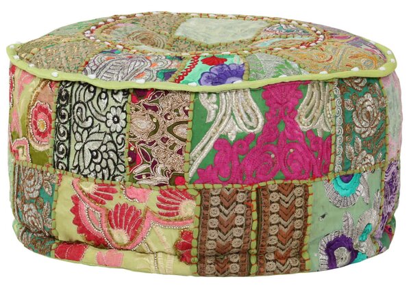 Kézzel készült kerek zöld pamut patchwork puff 40 x 20 cm