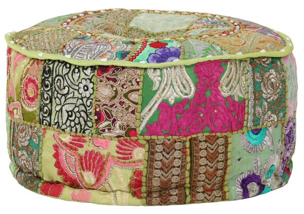 Kézzel készült kerek zöld pamut patchwork puff 40 x 20 cm