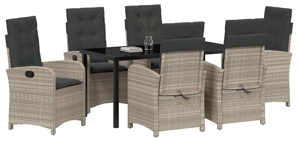 Kert étkező szett párnával 7 pcs Világosszürke polirattan