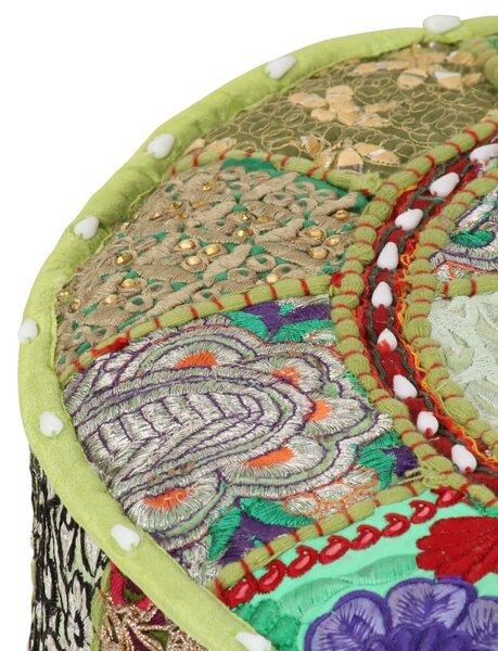 Kézzel készült kerek zöld pamut patchwork puff 40 x 20 cm