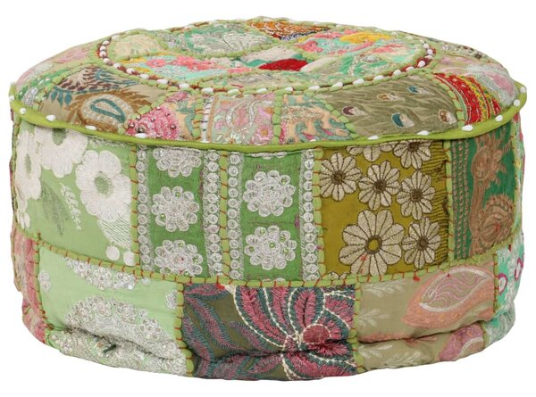 Kézzel készült kerek zöld pamut patchwork puff 40 x 20 cm