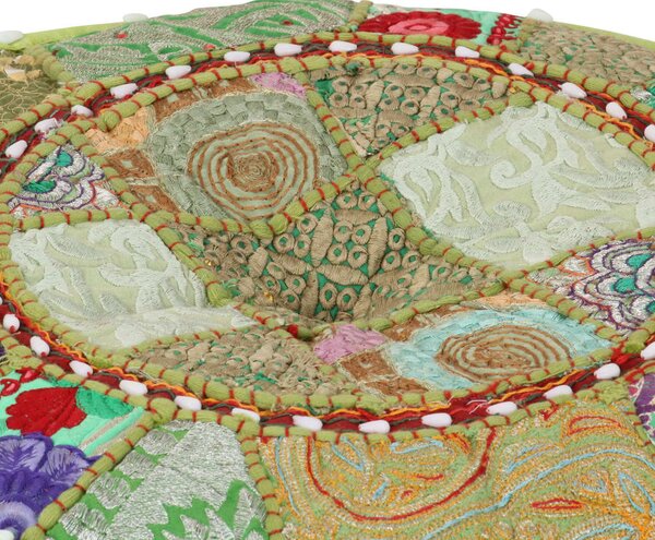 Kézzel készült kerek zöld pamut patchwork puff 40 x 20 cm