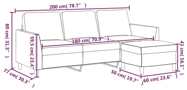 3 személyes krémszínű műbőr kanapé lábtartóval 180 cm