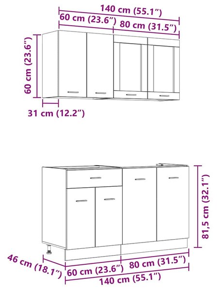 Konyhaszekrény garnitúra fiókkal Lyon 4 pcs Szürke sonoma