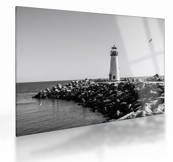 Kép - Világítótorony a tengerparton, Santa Cruz, California (üvegen) (70x50 cm)