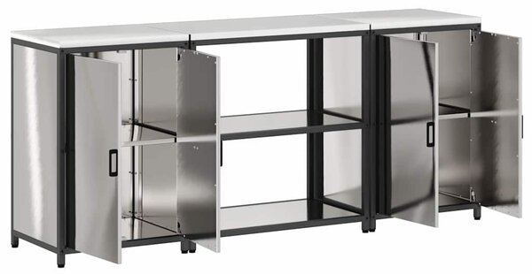 Konyhai Tároló Készlet polcokkal 3 pcs Ezüst 210 x 50 x 92 cm