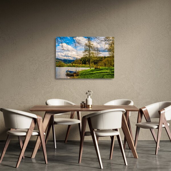Egy csónak képe a tó mellett (üvegen) (70x50 cm)