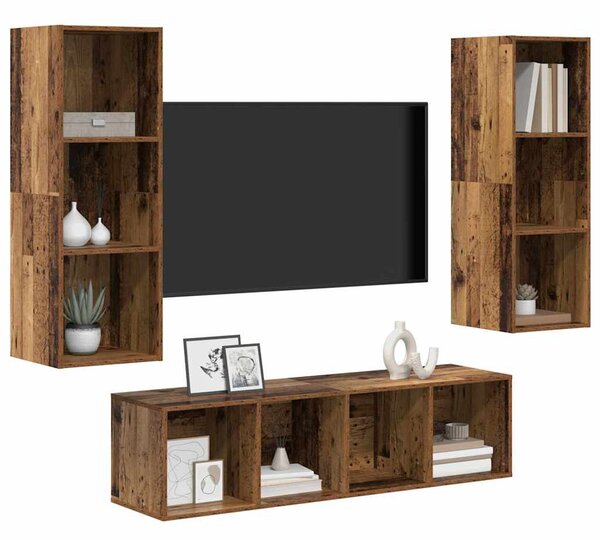 TV Szekrény Szett 3 pcs Régi fa 37 x 37 x 142.5 cm Faanyag
