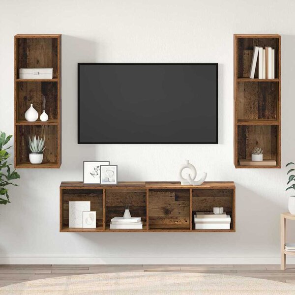 TV Szekrény Szett 3 pcs Régi fa 37 x 37 x 142.5 cm Faanyag