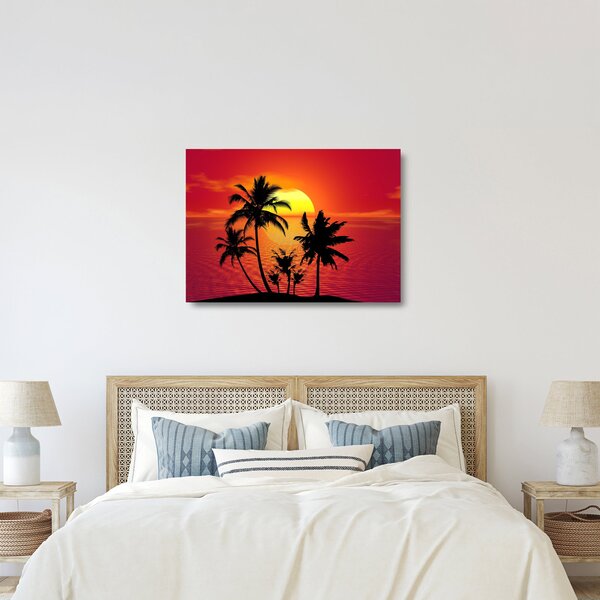 Egy sziget sziluettjének képe pálmafákkal (üvegen) (70x50 cm)