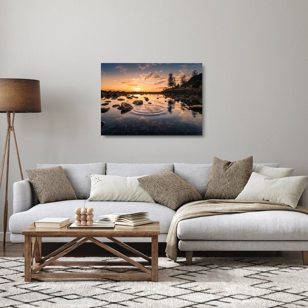 Kép - naplemente a tó mellett (üvegen) (70x50 cm)