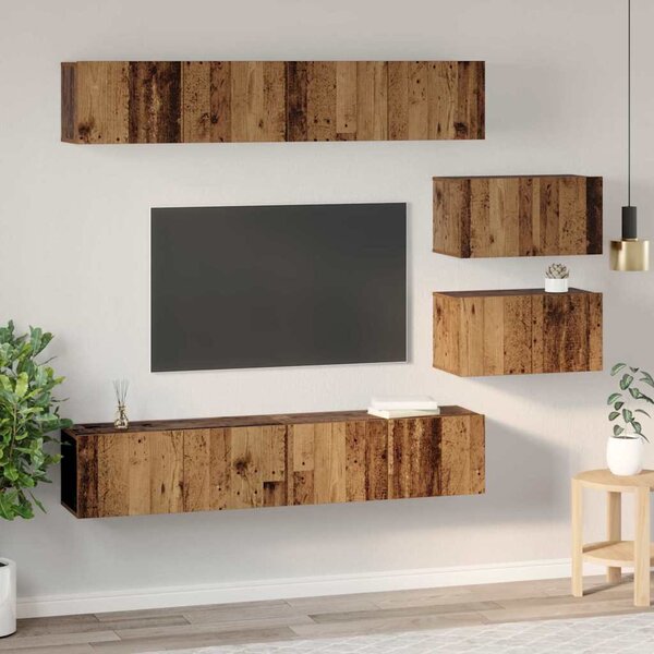 TV szekrény garnitúra Falra szerelhető 6 pcs Öreg fa Faanyag