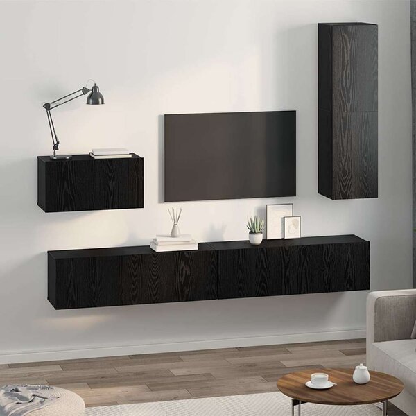 Fali TV Szekrény 4 pcs Musta tammi 200 x 30 x 30 cm Műanyag Fa