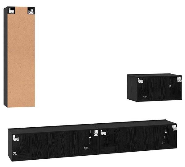 Fali TV Szekrény 4 pcs Musta tammi 200 x 30 x 30 cm Műanyag Fa
