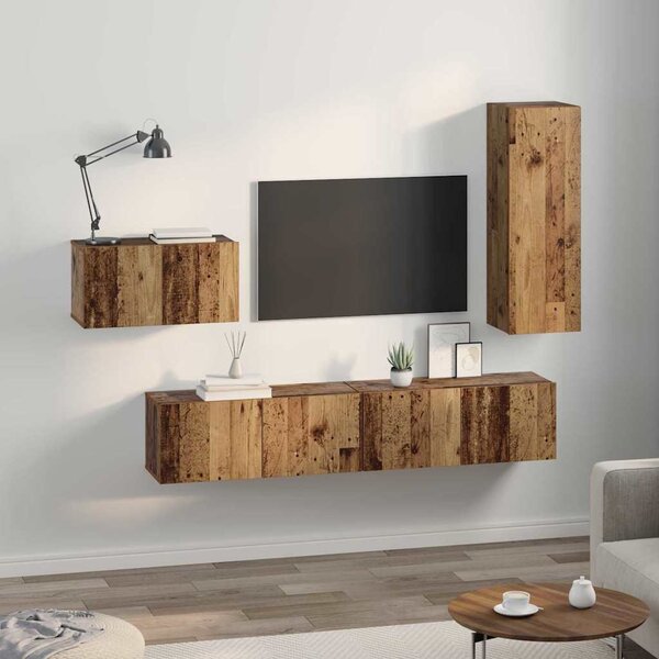 TV szekrény garnitúra 4 pcs Régi fa 30.5 x 30 x 90 cm Faanyag