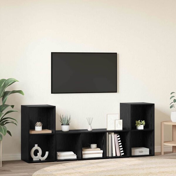 TV szekrény 3 pcs Fekete 107 x 35 x 37 cm Faanyag